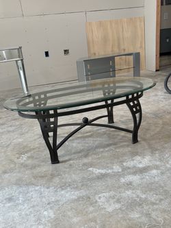 Oval Glass Top Coffee Table with Metal Base