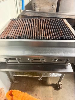 Flat Grill, Char Grill & 6 Burner Stove w/ Bottom oven, stainless corner table