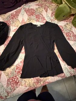 Black Long Sleeve Wrap Blouse