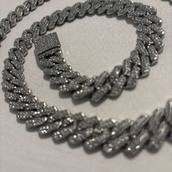 15 mm Moissanite Diamond silver chain