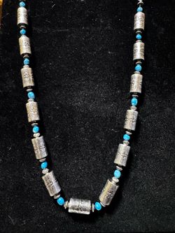 Vintage Silver Southwestern Thunderbird & Turquoise Beaded Necklace – 20” – 70 Grams
