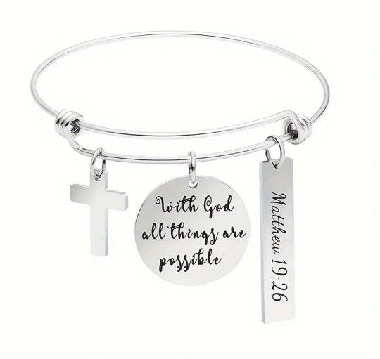 Lovely Christian Scripture Stainless Steel With God Engraved Charm Bracelet 