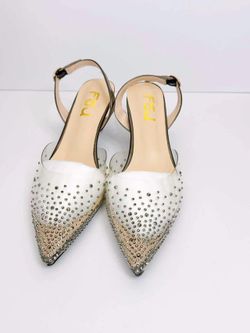 Women’s Gray Rhinestone Slingback Heels Pointed Toe Clear Pumps Sparkle Size 8.5