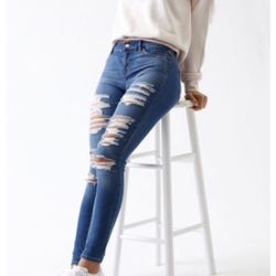 PACSUN Womens Mid Rise Super Stretch Distressed Faded Ankle Jegging Jeans