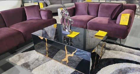 NEW COFFEE TABLE BLACK GLOSSY GOLD 47”