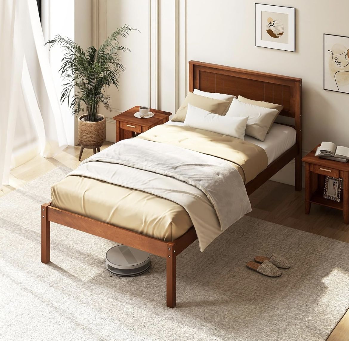 Twin Bed Frame with Headboard Solid Wood Platform For Sale $54.00 50%+ OFF Retail $129.99 NEW IN BOX