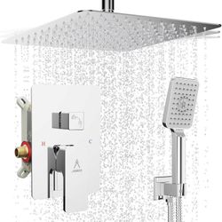 Rain Shower System Ceiling Mount Modern Shower 12 IN Shower Faucet Set High Pressure Bathroom Shower Head With Handheld Spray Set Included Shower Valv