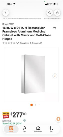 BWE 16x24 Frameless Aluminum Medicine Cabinet with Mirror