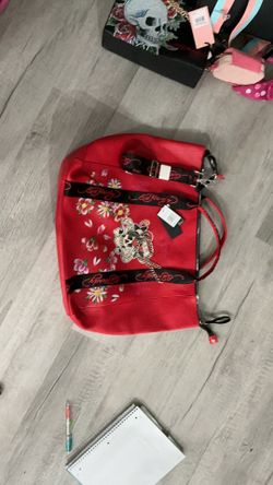 Extra large ed Hardy tote bag, red and black