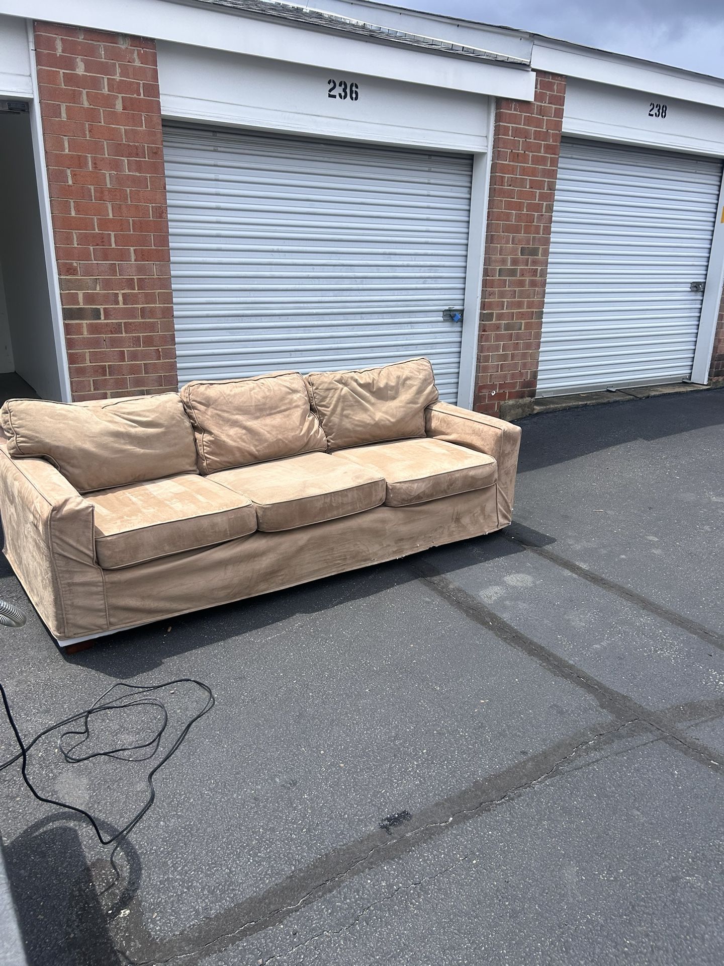 Brown Suede 3-Seater Couch (Pottery Barn)