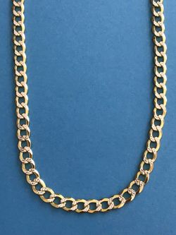 24” Diamond Cut Cuban Style 7mm Two Tone Gold on Sterling Silver Italy 925 *Pickup Boca Raton