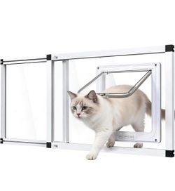 Cat Door For Windows 32-37” Adj. 4 Locking Modes HD Glass Mag Closure Alum Frame