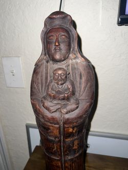 Bamboo craft Song Zi Guan Yin statue (see description)
