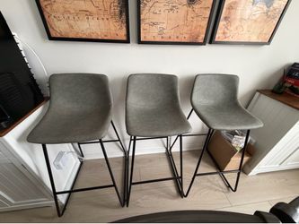 3 Gray Faux Leather Bar Stools