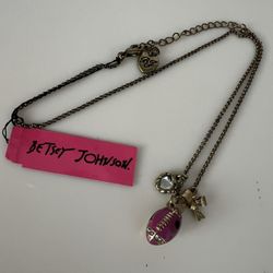 Betsey Johnson Gold Tone Football Charm “I Love The Quarterback” Necklace