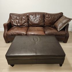 Thomasville Traditional Brown Leather Sofa Set – Made in USA – Excellent Condition
