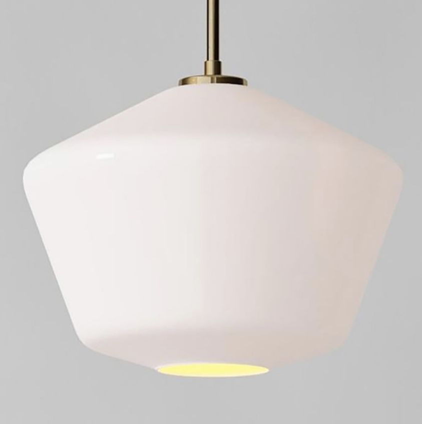 West Elm Sculptural Glass Geo Pendant, 14", Milk Shade, Brass Canopy