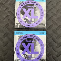 2 D'Addario EXL115  Bright Tone Medium Gauge Nickel Wound Electric Strings 11-49