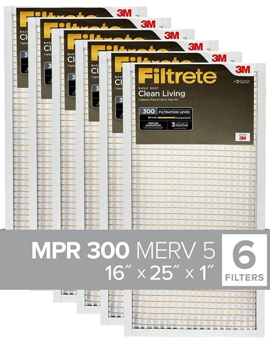 Filtrete Basic Air Filters 25x16x1 Merv 5-6 Pack