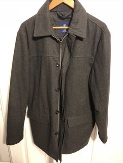 Men’s wool trench coat, size Large, slightly used