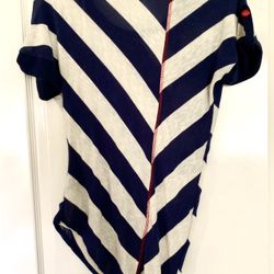 Woman’s shirt top longer cut colorblock blue white Love Scene Size  S