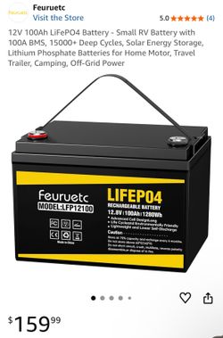 12V 100Ah 1280Wh LiFePO4 Battery - RV Battery with 100A BMS, 15000+ Deep Cycles, Solar, Off Grid