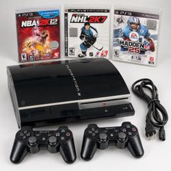Sony PS3 Fat 80GB Bundle – 2 Controllers, 3 Games & Power Cord