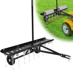 48" Tow Behind Dethatcher, Pull Behind Dethatcher with 20 Spring Steel Tines, Lawn Sweeper Garden Scarifier Grass Tractor Rake, Riding Lawn Mower Trac