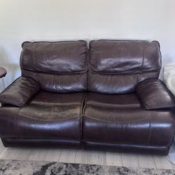 Brown Leather Loveseat Power Reclining 