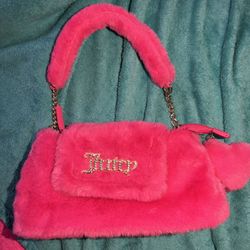 Juicy Couture Fluffy Pink Shoulder Bag Purse w/Sparkle Logo Free Love
