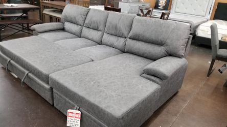 Microsuede sofa chaise sectional with a pullout bec