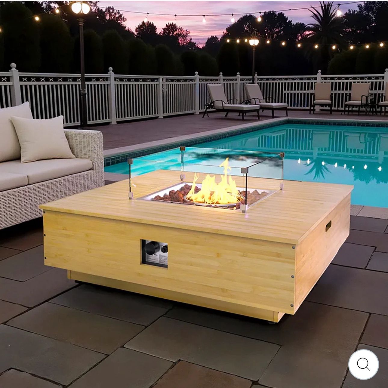HARMONY 43-INCH BAMBOO FIRE PIT COFFEE TABLE & SIDE TABLE SET