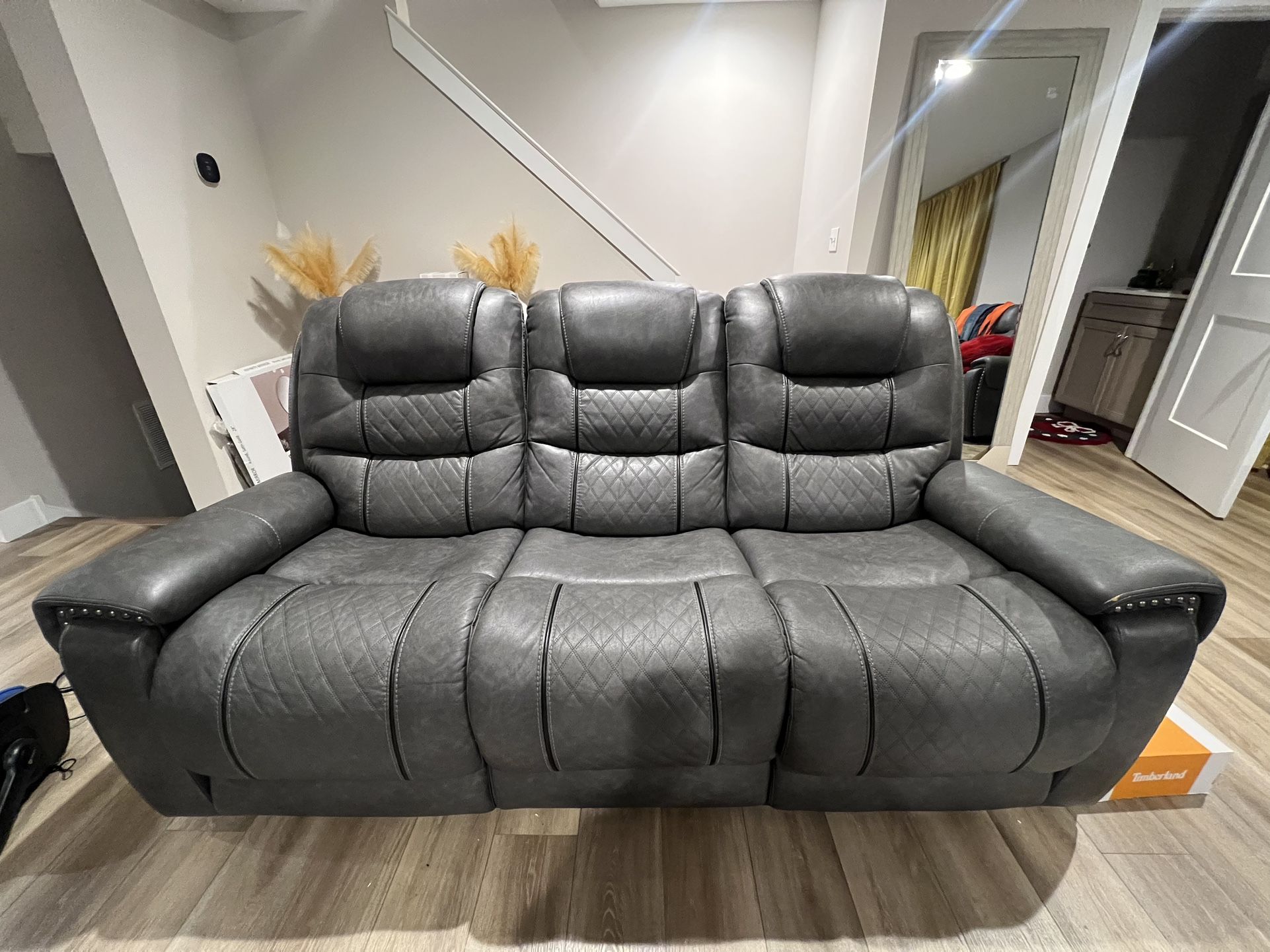 Two Grey Recliners (Sofa And Love Seat)