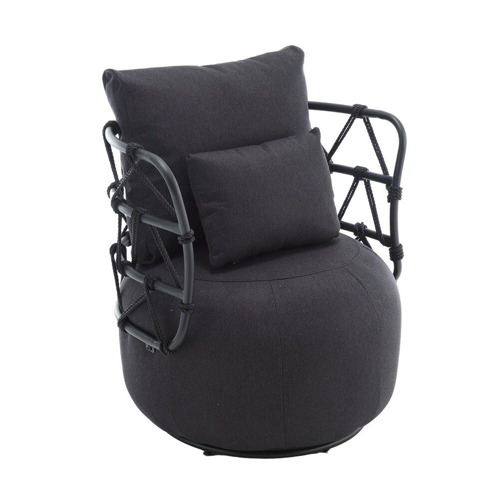 Black Upholstered Tufted Accent Chair with Sturdy Metal Stand [NEW]