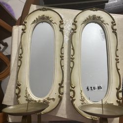 Mirrored Wall Candle Holder (2) 14” Tall
