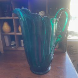 Vintage Green Swan Bird Pitcher Vase Boho Bird Handle 