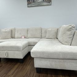 Beige Sectional Sofa & Ottoman 