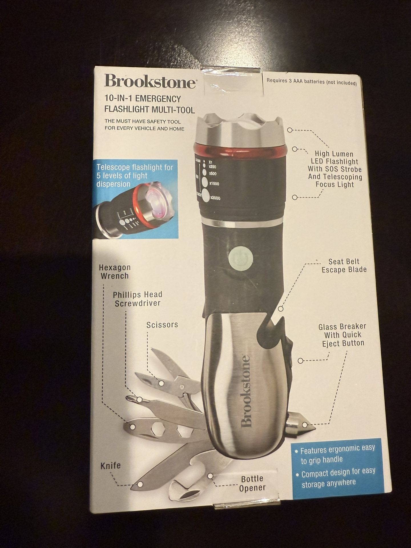 Brookstone 10 In 1 Emergency Flashlight Multito