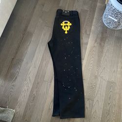 Men’s chrome heart paint splatter jeans 