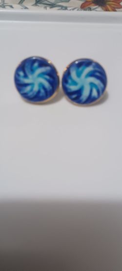 Vintage Guilloche Enamel Swirl Cufflinks Blue White Geometric Tiered Gold Tone Mid Century Modernist Mens Statement Dress Formal Jewelry Style Like Da