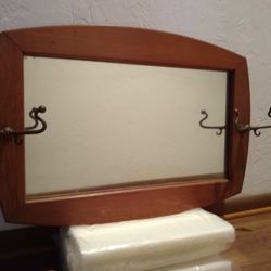 Mirror, Beveled with Two Brass Hat/Coat Racks