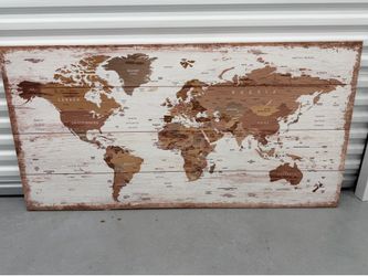 Rustic Wood Plank Style World Map Wall Art Print