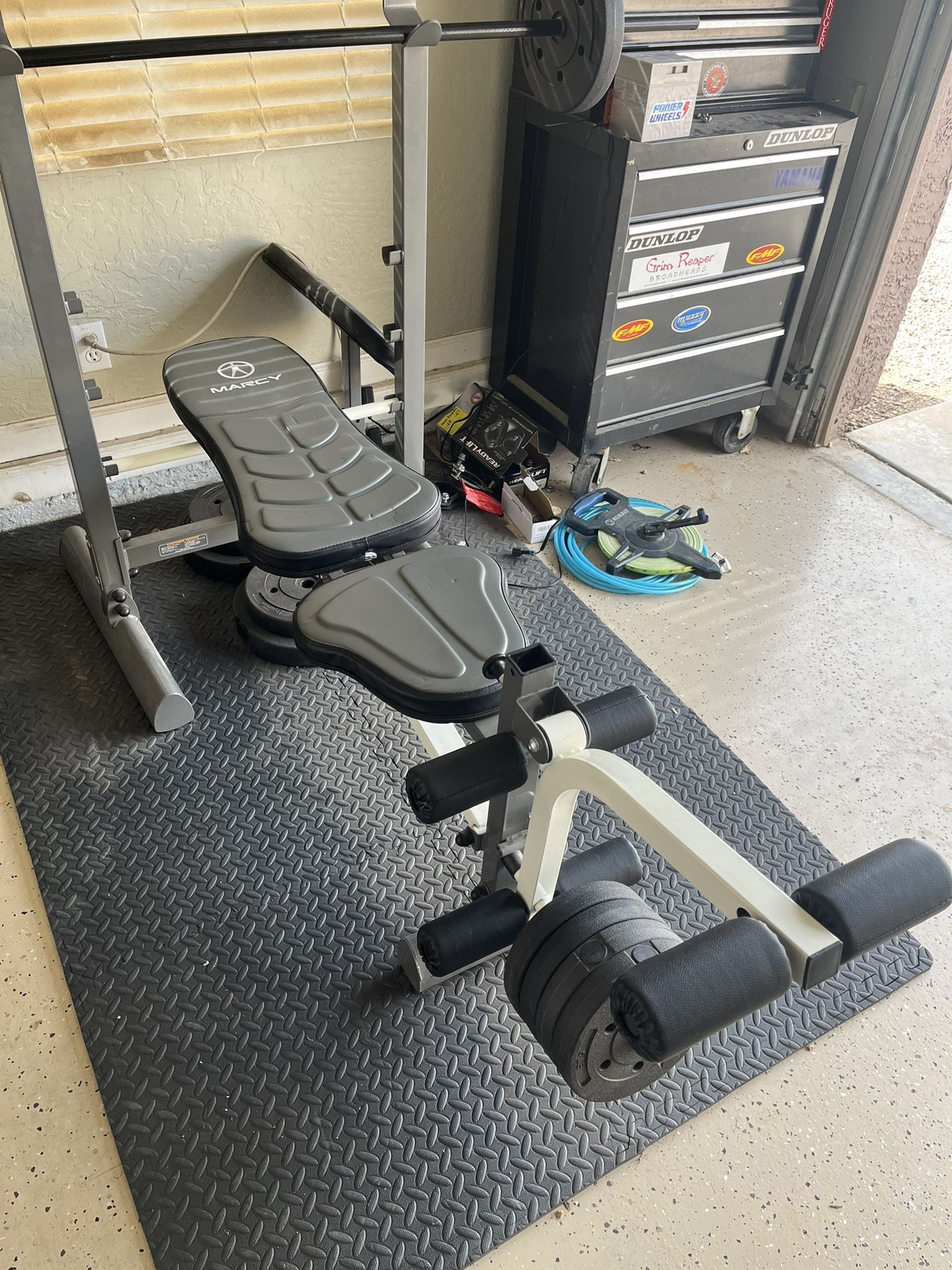 Weight Bench, Weights, Bar, Clips