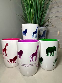 VTG San Diego Zoo Cups Lot Set of 4 Basara Design Metallic Animal Tumblers Y2K
