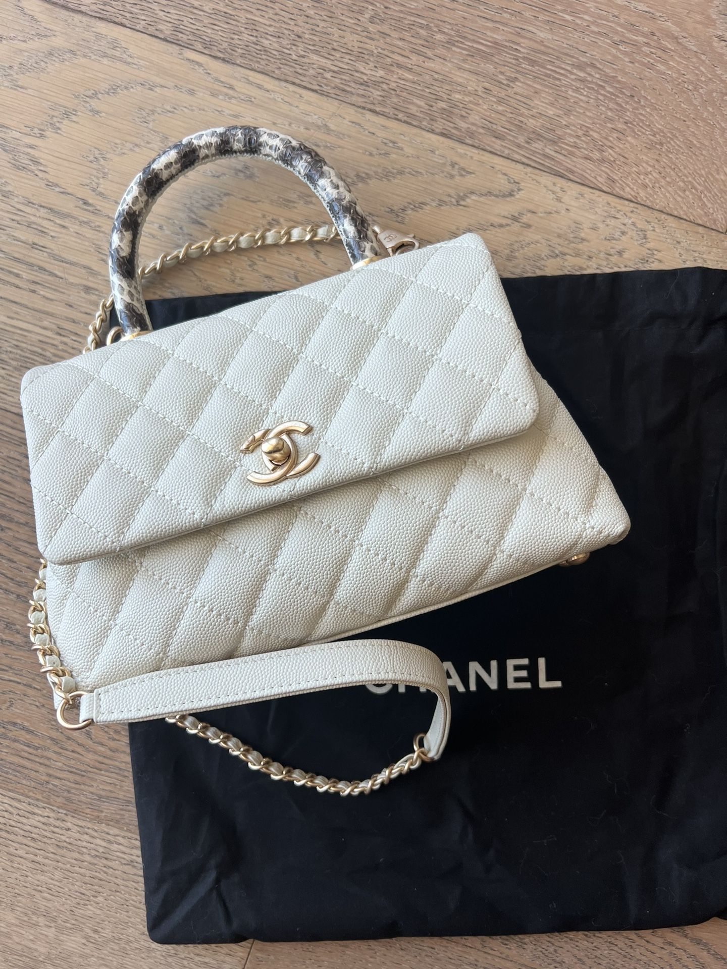 Chanel Snake Skin Top Handle, Caviar.