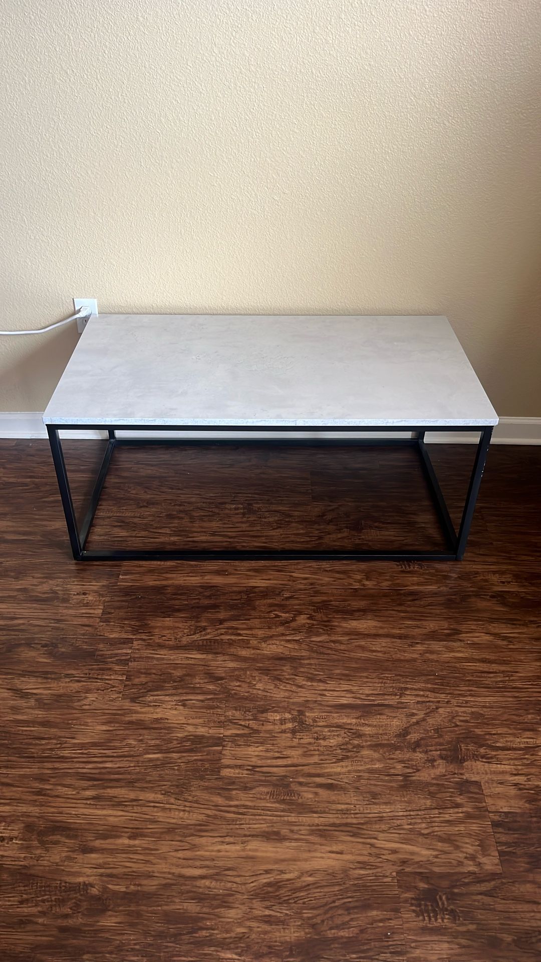 Modern Coffee Table with Faux Concrete Top & Black Hardware