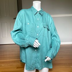 Lauren Ralph Lauren 100% Linen Button Front Shirt Teal Aqua Women’s 2X LRL