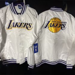 Los Angeles Lakers  Varsity Jacket White Purple and Gold Size Large