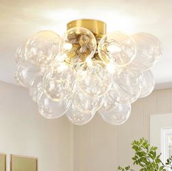 New 8-Light Flush Mount Ceiling Light 16" Glass Bubble Ball Chandelier W 21 Clear Balls,Dimmable G9