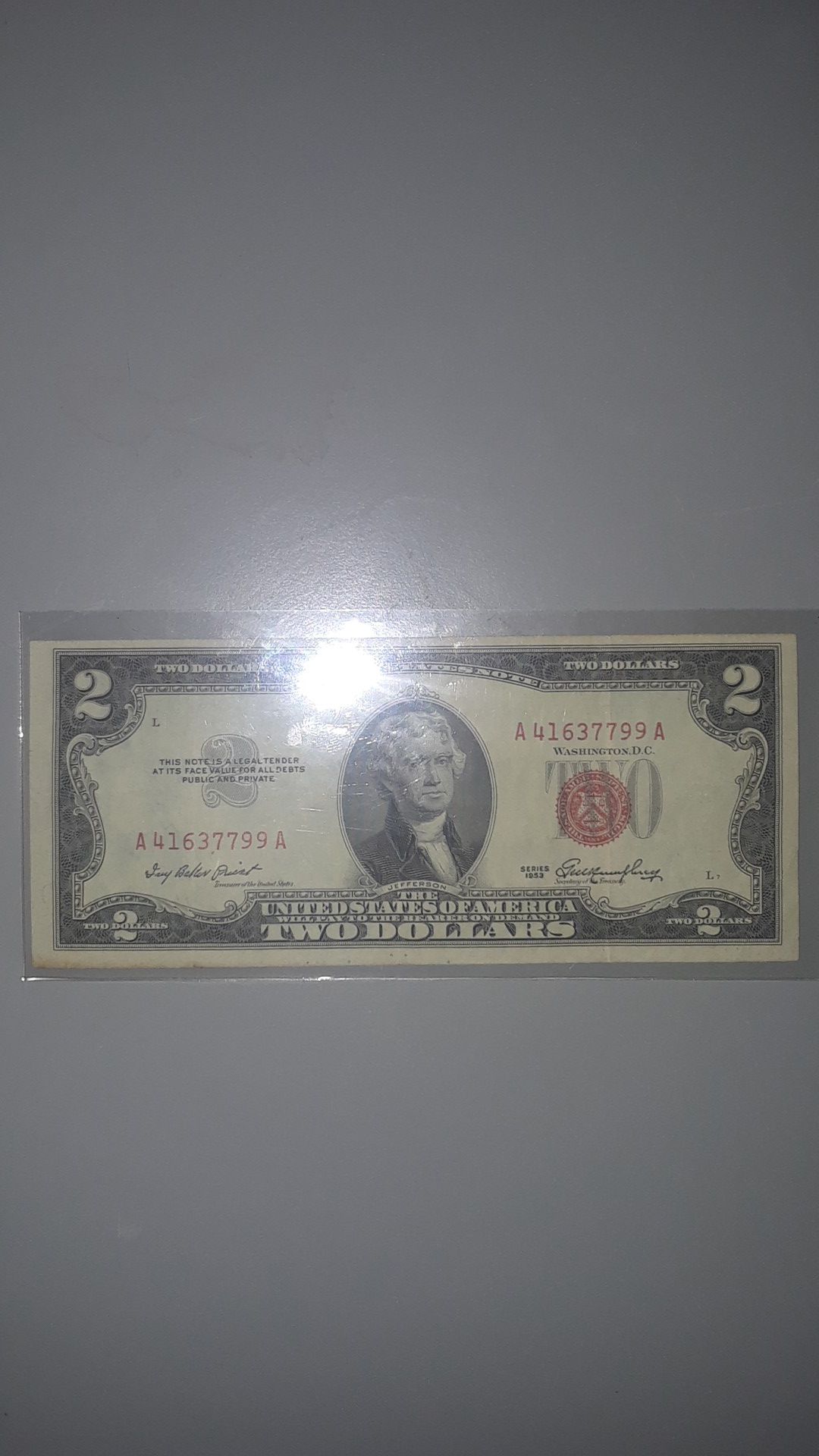1953 Red Seal Two Dollar Bill